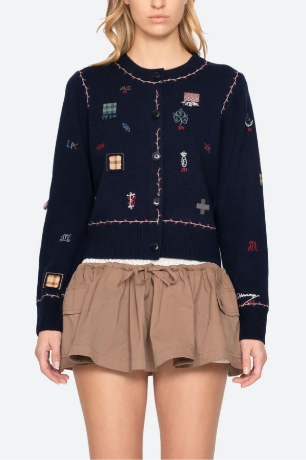 Sea NY Claira Embroidered Knit Cardigan - Navy
