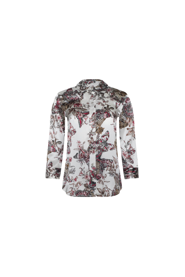 L'agence Dani 3/4 Sleeve Blouse - White Multi Butterfly Jungle