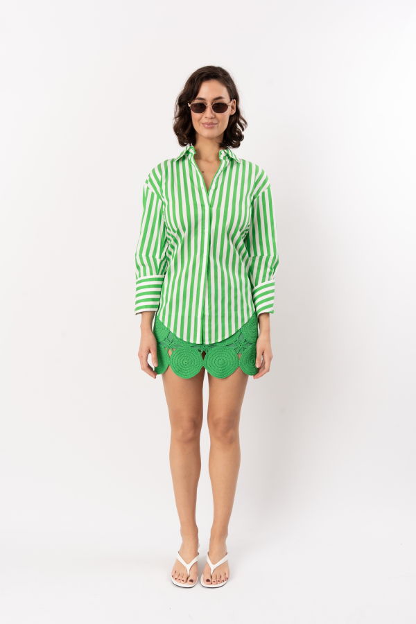 Simon Miller Loch Poplin Button-Up Shirt - Grass Green/Macadamia