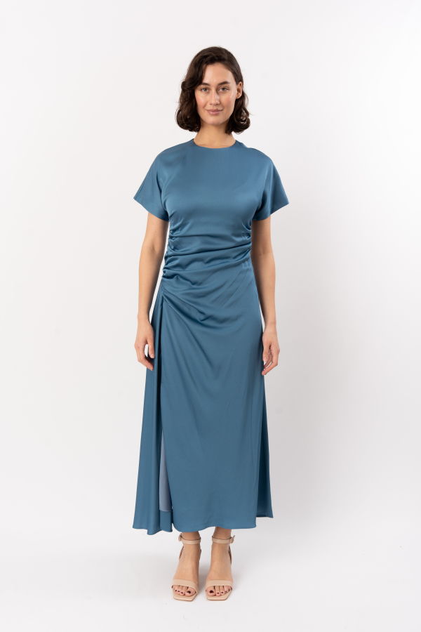 Jonathan Simkhai Marabella Short-Sleeve Draped Midi Dress - Washed Indigo