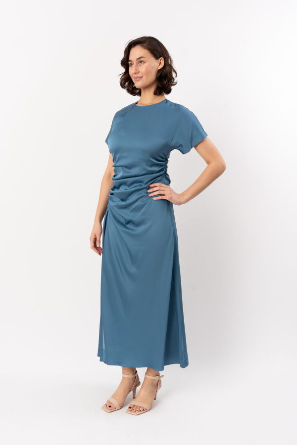 Jonathan Simkhai Marabella Short-Sleeve Draped Midi Dress - Washed Indigo