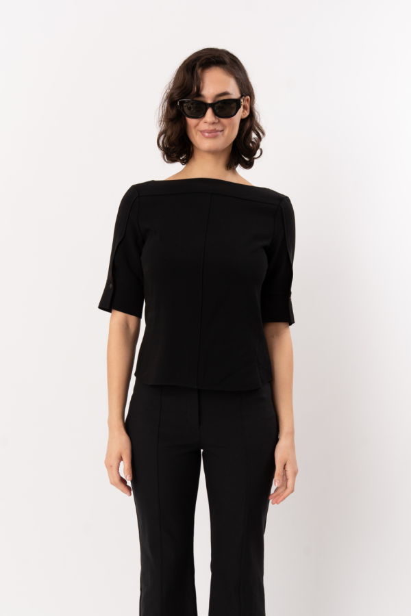 Theory Open Short-Sleeve Boatneck Top - Black