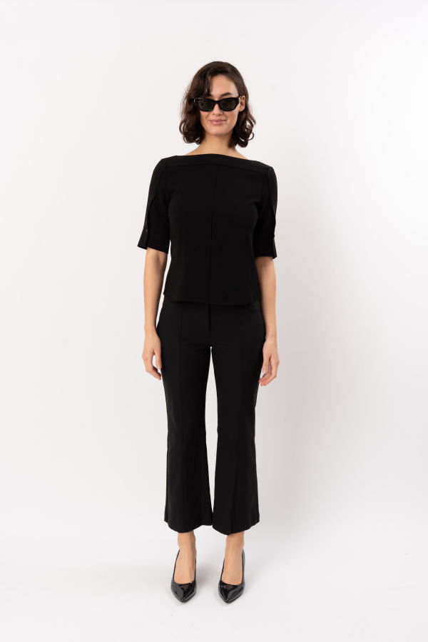 Theory Open Short-Sleeve Boatneck Top - Black