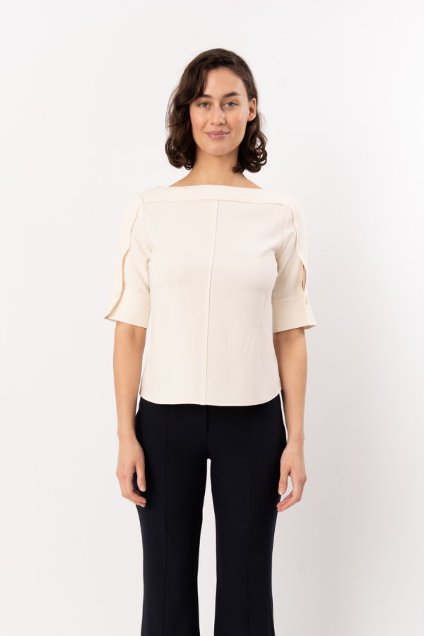 Theory Open Short-Sleeve Boatneck Top - Rice