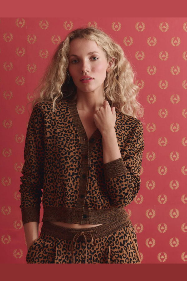 The Great. The Shrunken V-Neck Cardigan - Leopard