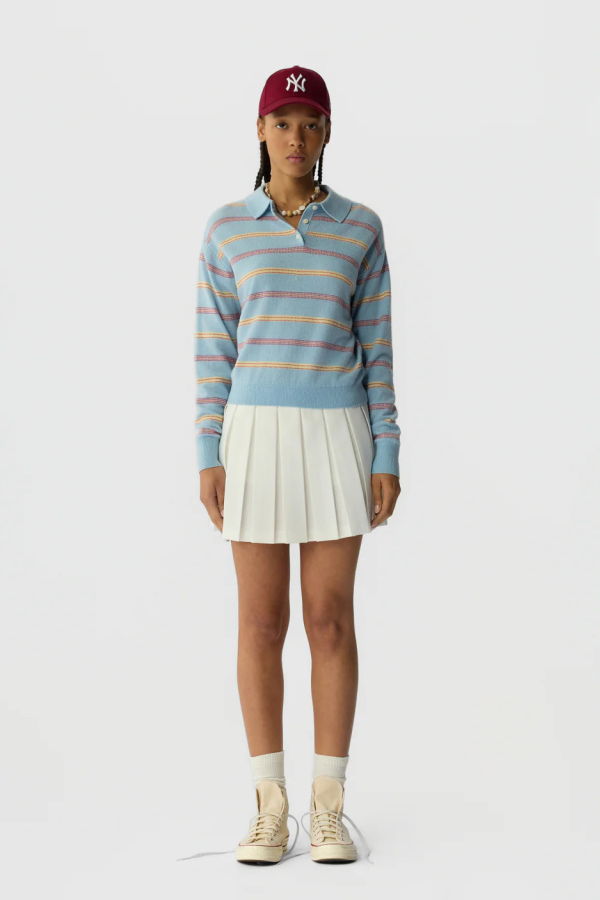 Guest in Residence Collegiate Stripe Polo Sweater - Clear Sky Combo