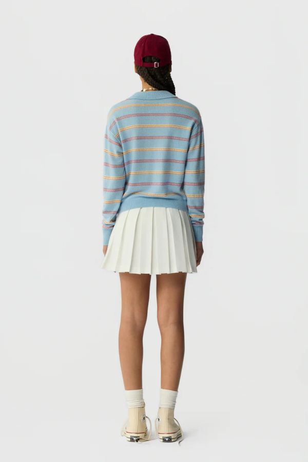 Guest in Residence Collegiate Stripe Polo Sweater - Clear Sky Combo