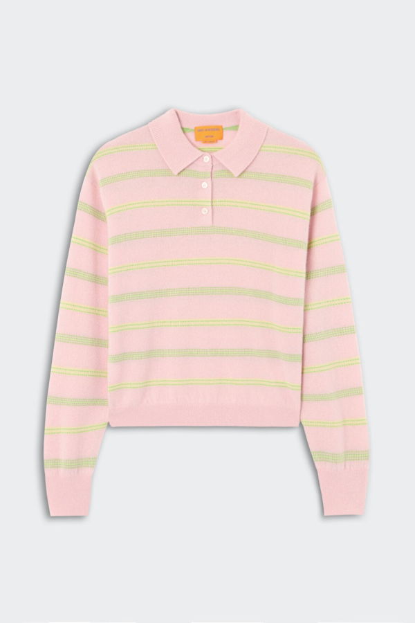 Guest in Residence Collegiate Stripe Polo Sweater - Powder Pink