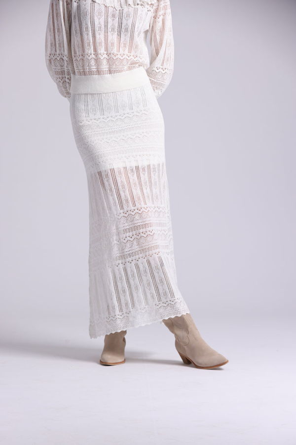 Minnie Rose Cotton Blend Maxi Lace Skirt - Brown Sugar