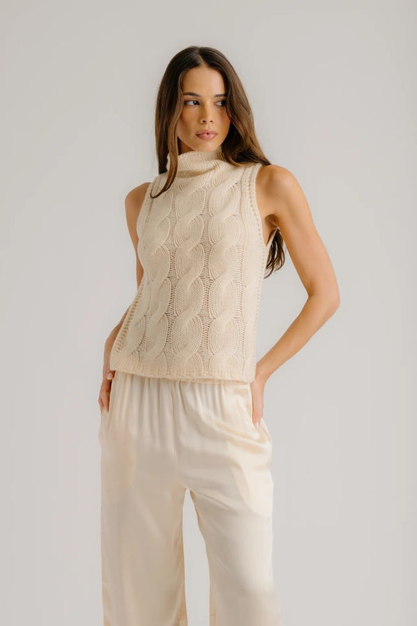 SABLYN Salvia Sleeveless Cable Sweater