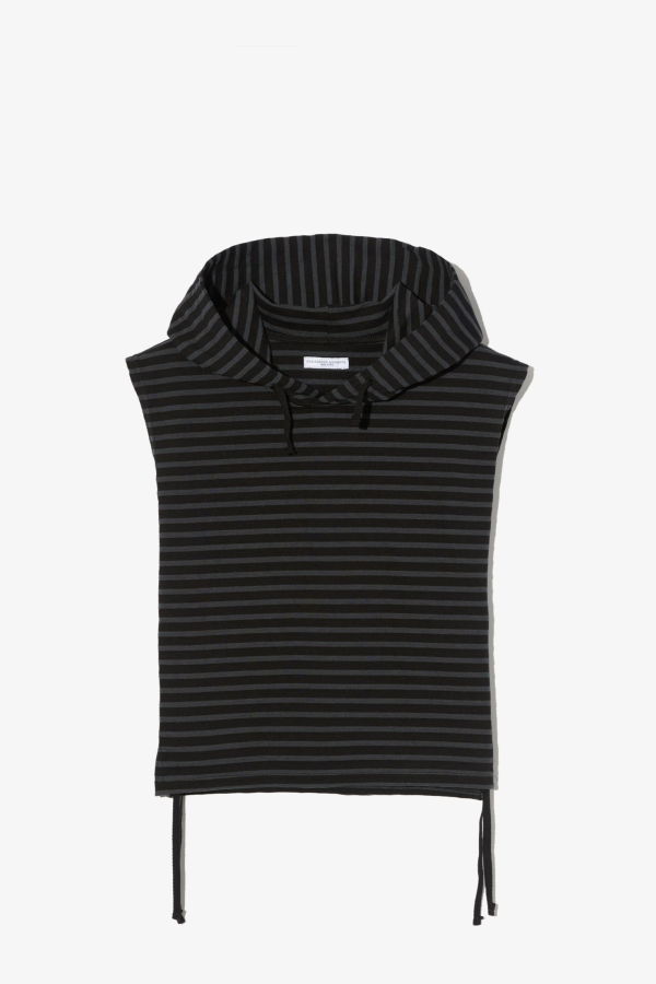 Engineered Garments Engineered Jacket Hooded Interliner Vest - Charcoal/Black PC Stripe Jersey