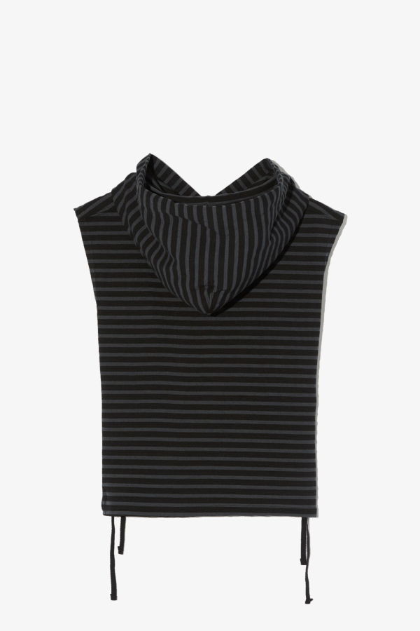 Engineered Garments Engineered Jacket Hooded Interliner Vest - Charcoal/Black PC Stripe Jersey
