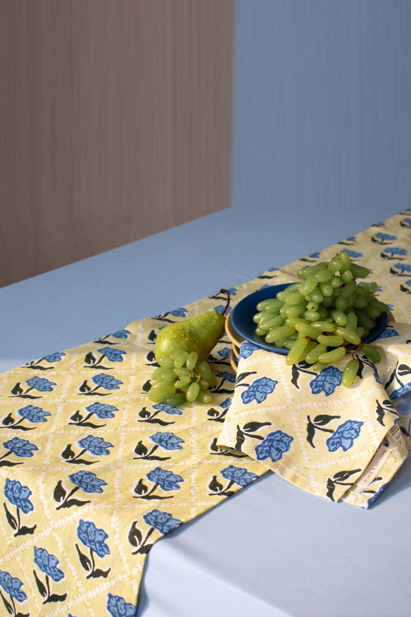 Banyan & Birch Noor Pure Linen Handprinted Table Runner - Butter Yellow
