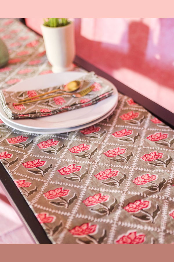 Banyan & Birch Noor Pure Linen Handprinted Table Runner