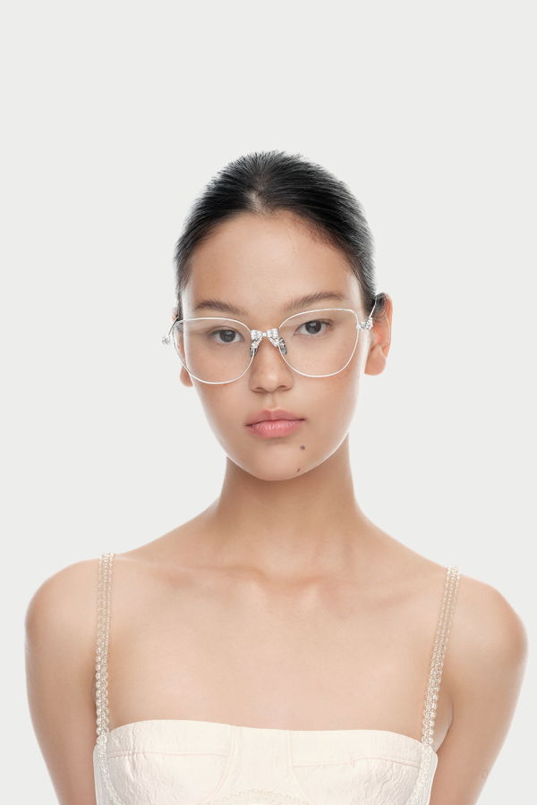 YVMIN Bowknot Decoration Large Frame Glasses - Silver