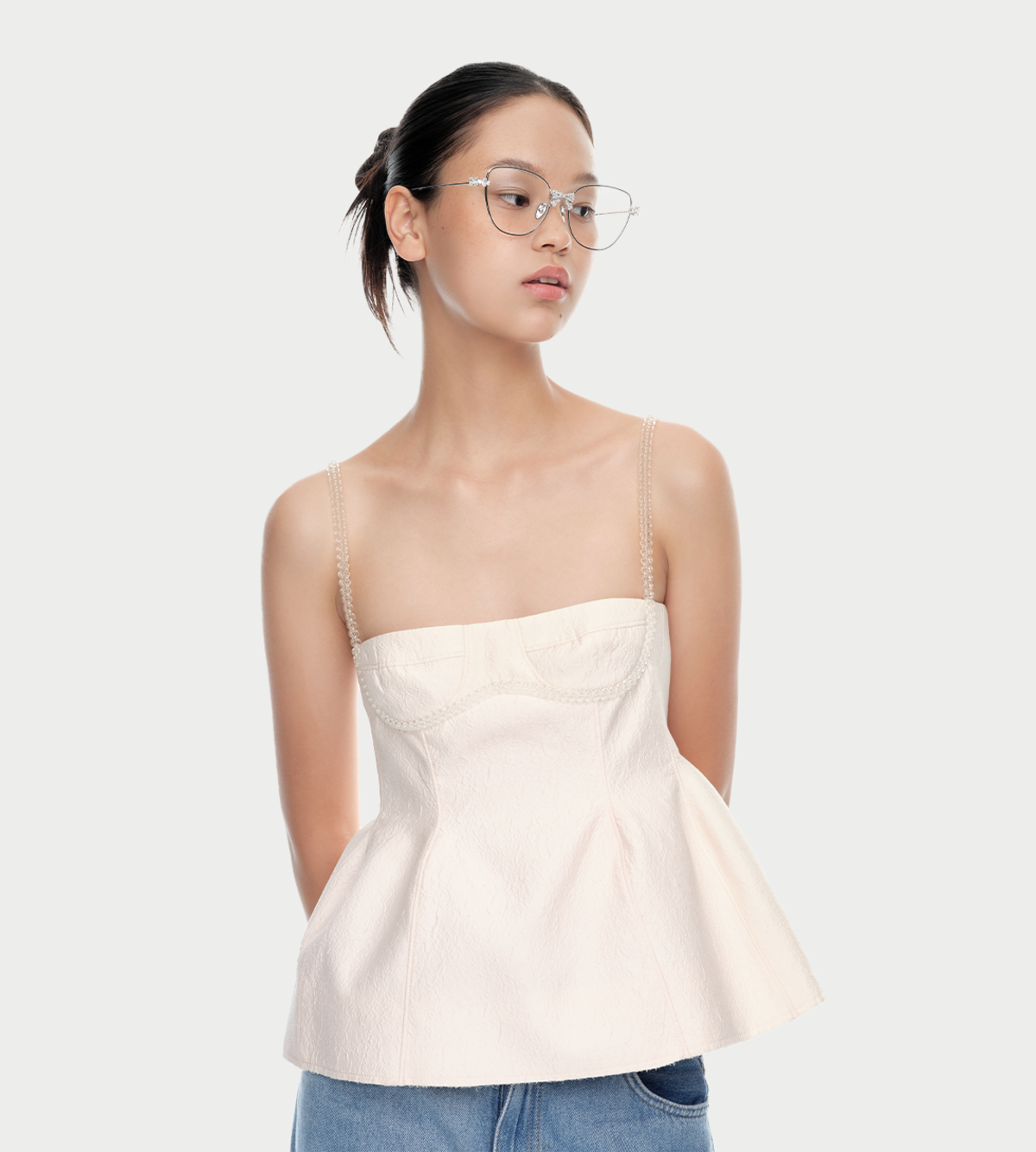 YVMIN Bowknot Decoration Large Frame Glasses - Silver - Image 3 of 4