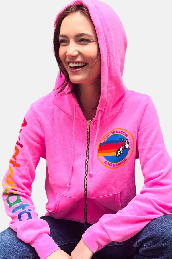 Blue&Cream Sag Harbor Signature Zip Hoodie - Neon Pink
