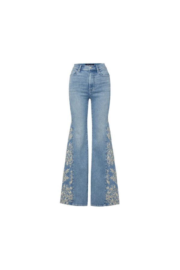 Veronica Beard Joplin High Rise Wide Flare with Embroidered Godet Jeans - Silverwood Moon