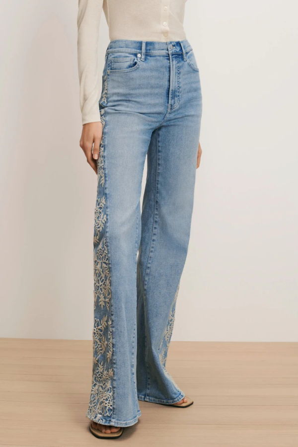 Veronica Beard Joplin High Rise Wide Flare with Embroidered Godet Jeans - Silverwood Moon
