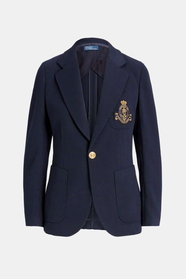 Polo Ralph Lauren Navy Single-Breasted Logo-Crest Knit Blazer - Park Avenue Navy
