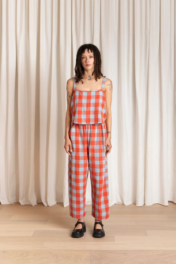 Ali Golden Poppy/Ice Plaid Elastic Pant