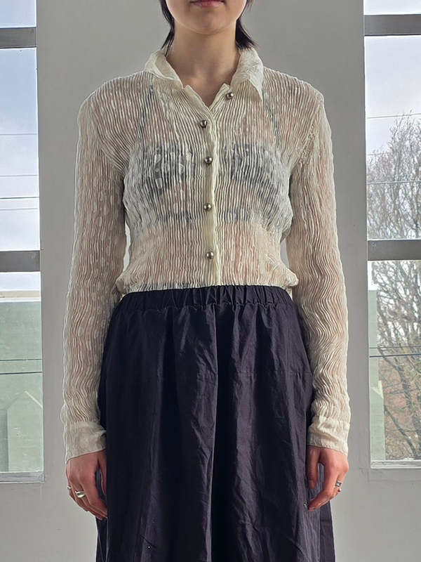 Vintage Issey Miyake Fete White Pleated Blouse Top