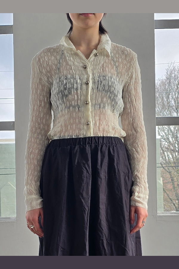 Vintage Issey Miyake Fete White Pleated Blouse Top