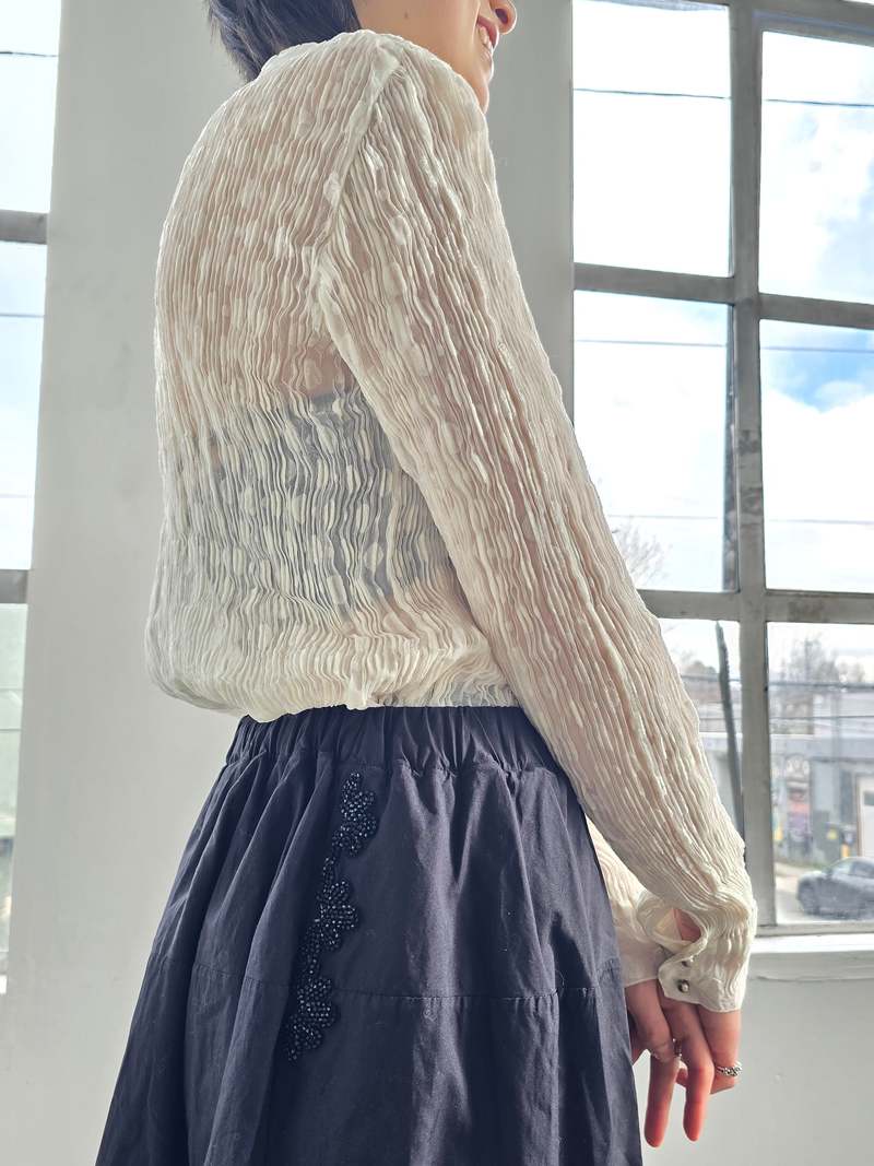 Vintage Issey Miyake Fete White Pleated Blouse Top