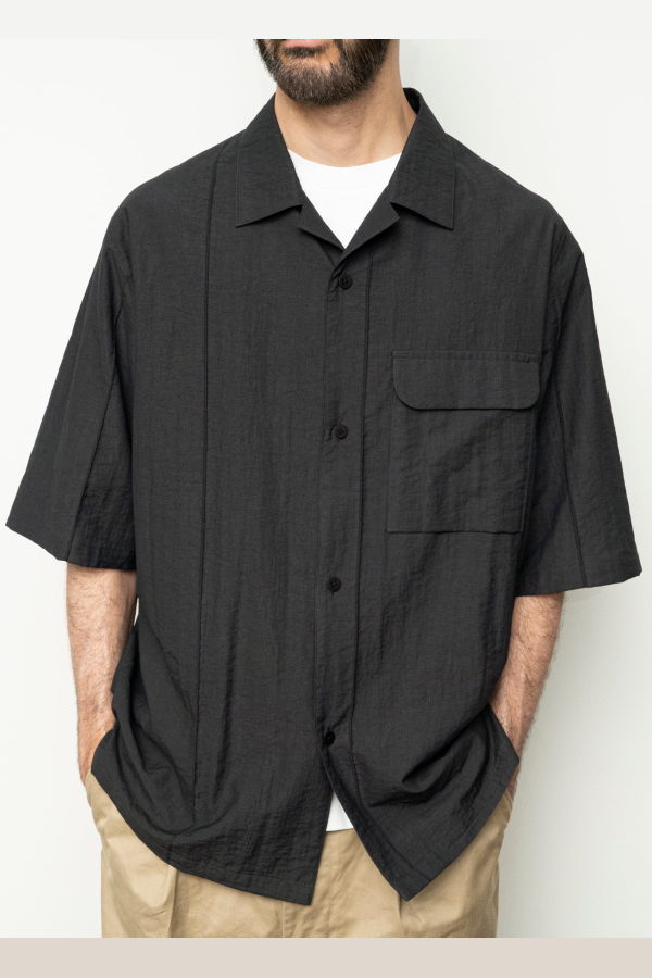Still By Hand Pin Tuck Half Sleeve Shirt - Charcoal