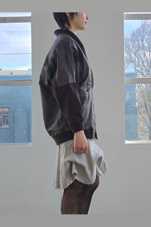 Vintage Retro Leather Snap Button Bomber Jacket - Brown