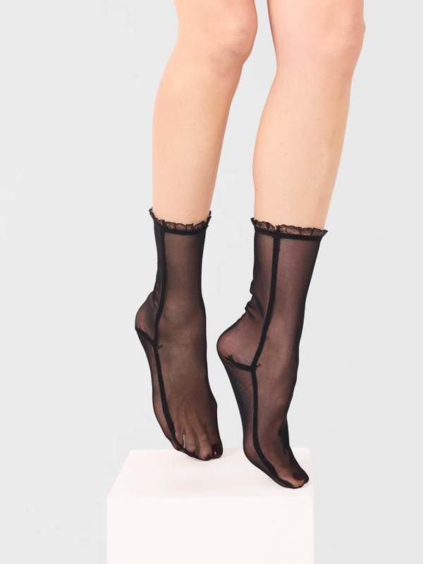 Simone Wild Mesh Frill Socks - Black