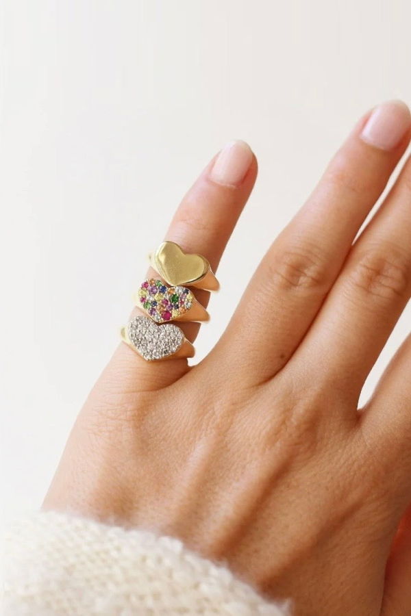 Eriness Gold Smushed Heart Pinky Ring