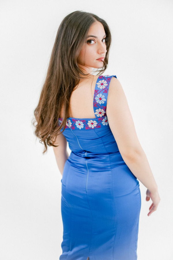 Deerah Bana Hand-Embroidered Satin Evening Dress