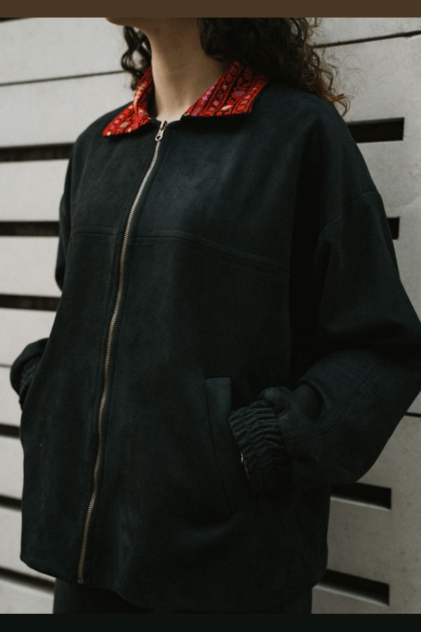 Deerah Black Embroidered Suede Jacket
