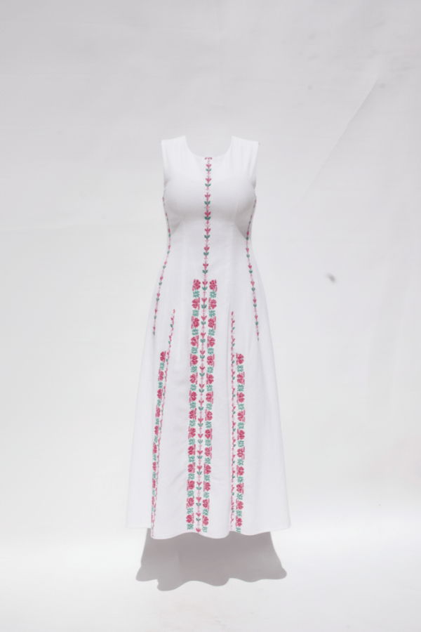 Deerah Hand Embroidered Linen Dress - Beige