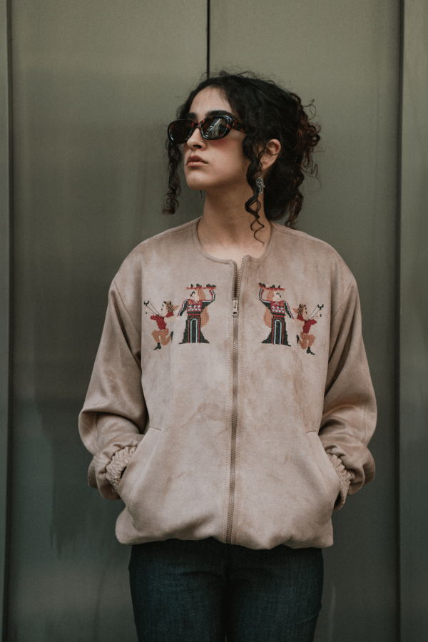 Deerah Latte Beige Embroidered Suede Jacket - Beige