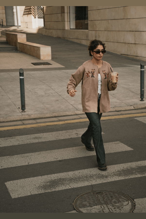 Deerah Latte Beige Embroidered Suede Jacket - Beige