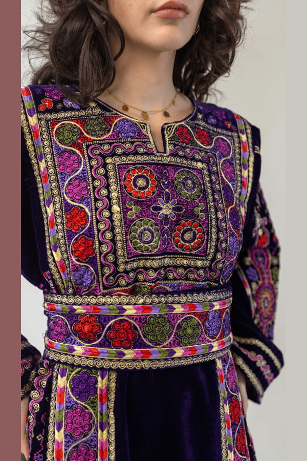 Deerah Violet Velvet Palestinian Malaka Thobe Dress