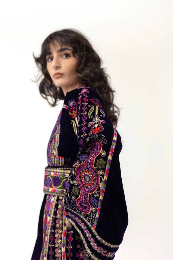 Deerah Violet Velvet Palestinian Malaka Thobe Dress