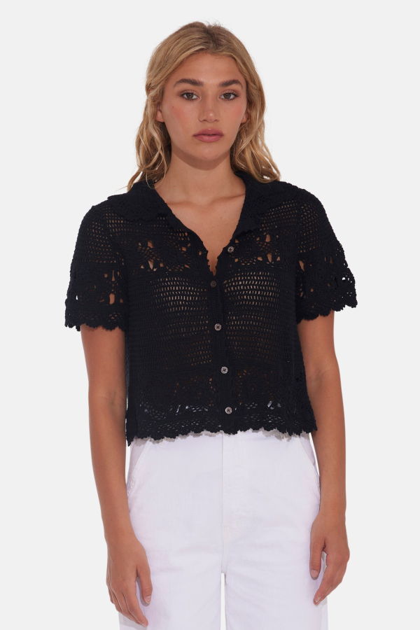 The Tile Club Molly Crochet Shirt - Black