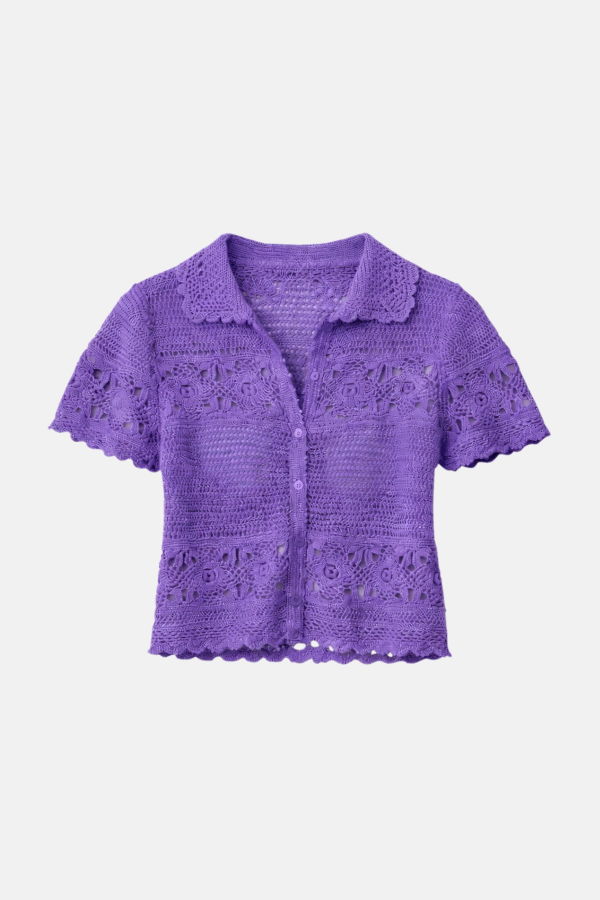 The Tile Club Molly Crochet Shirt - Purple