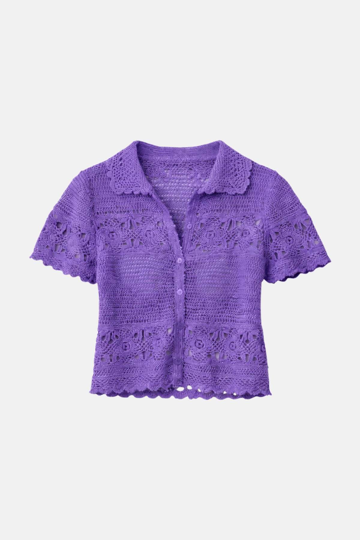 The Tile Club Molly Crochet Shirt - Purple - Image 1 of 3