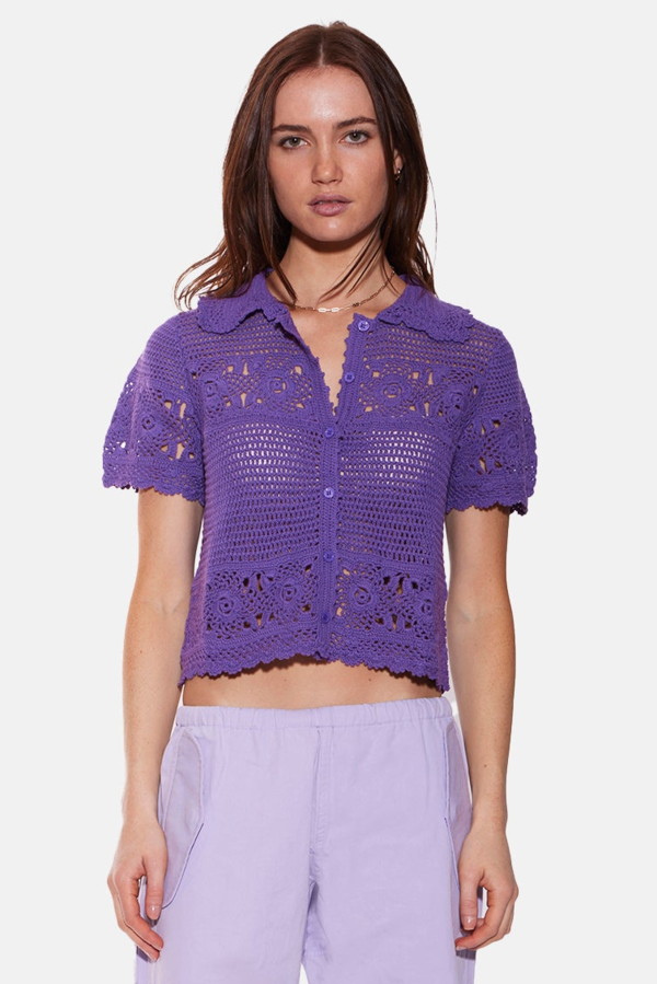 The Tile Club Molly Crochet Shirt - Purple
