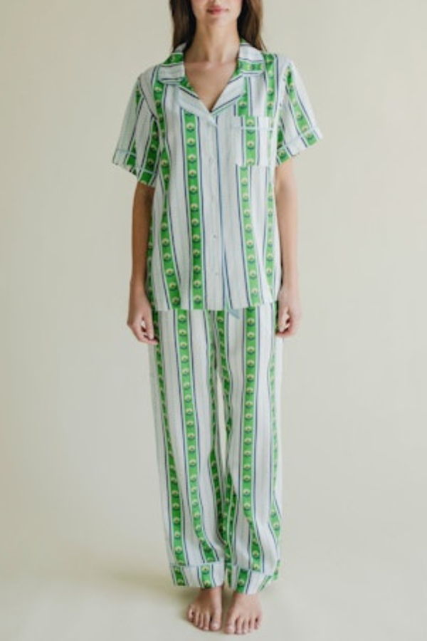 Katie Kime Garden Stripe Pajama Pants Set - Green
