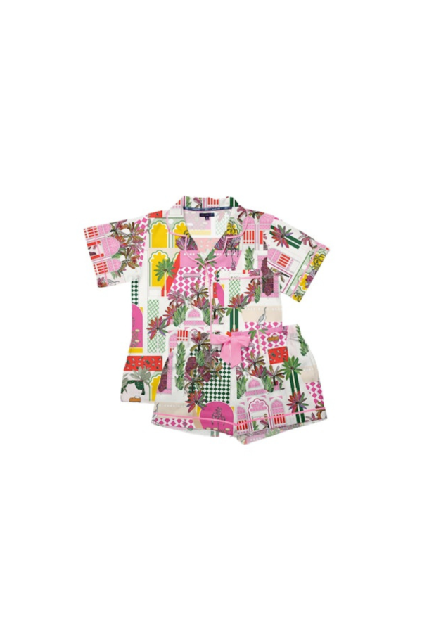 Katie Kime Greco Garden Pajama Shorts Set - Pink Multi