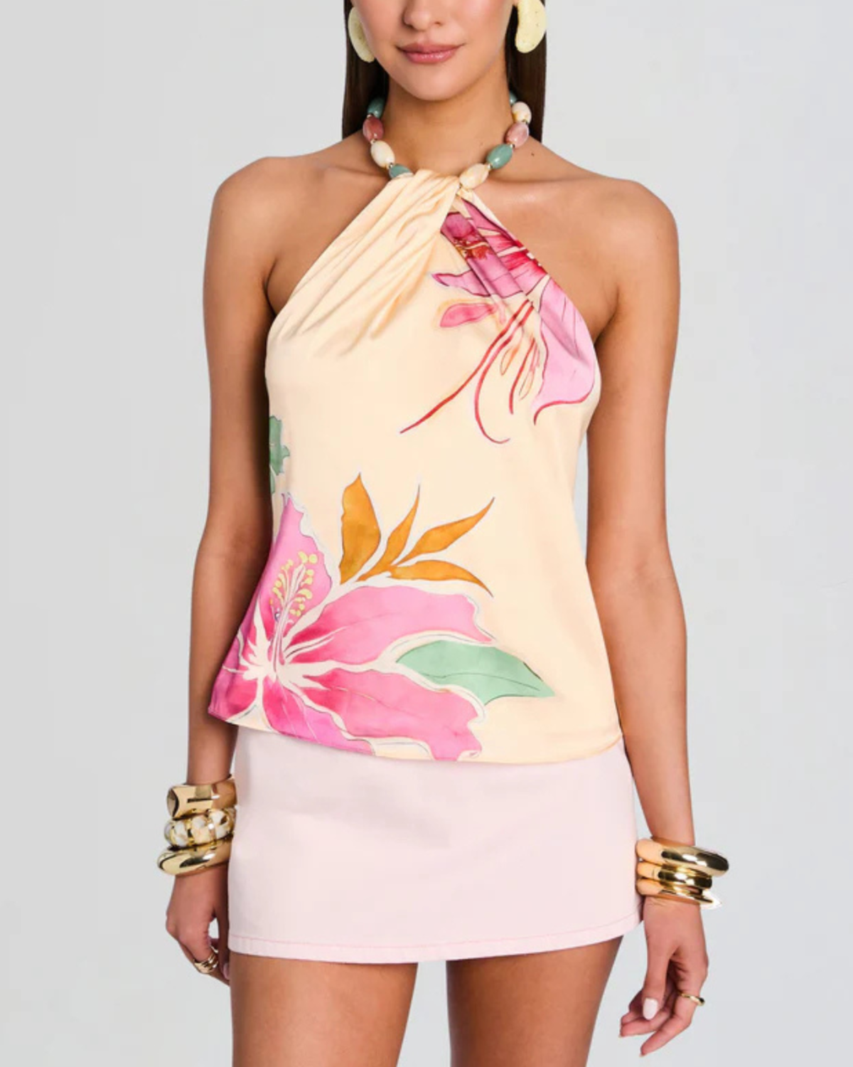 RETROFÊTE Milani Embellished Top - Ivory Hibiscus Floral - Image 1 of 5