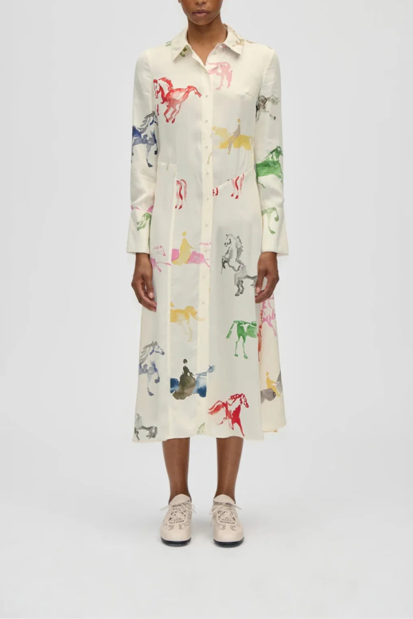 Stine Goya Front Placket Midi Polo Dress - Cream