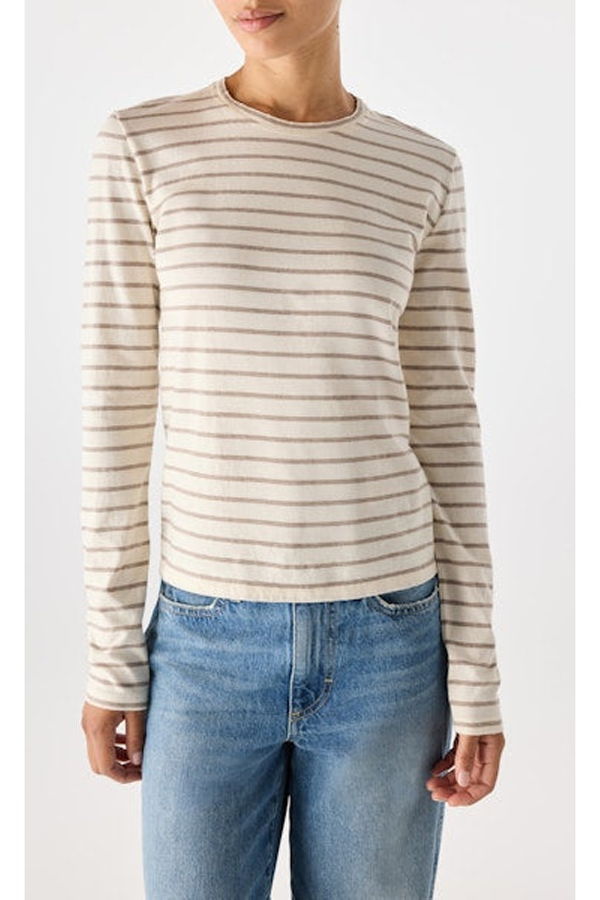 amo denim Drew Long Sleeve Tee - Natural + Haze Stripe