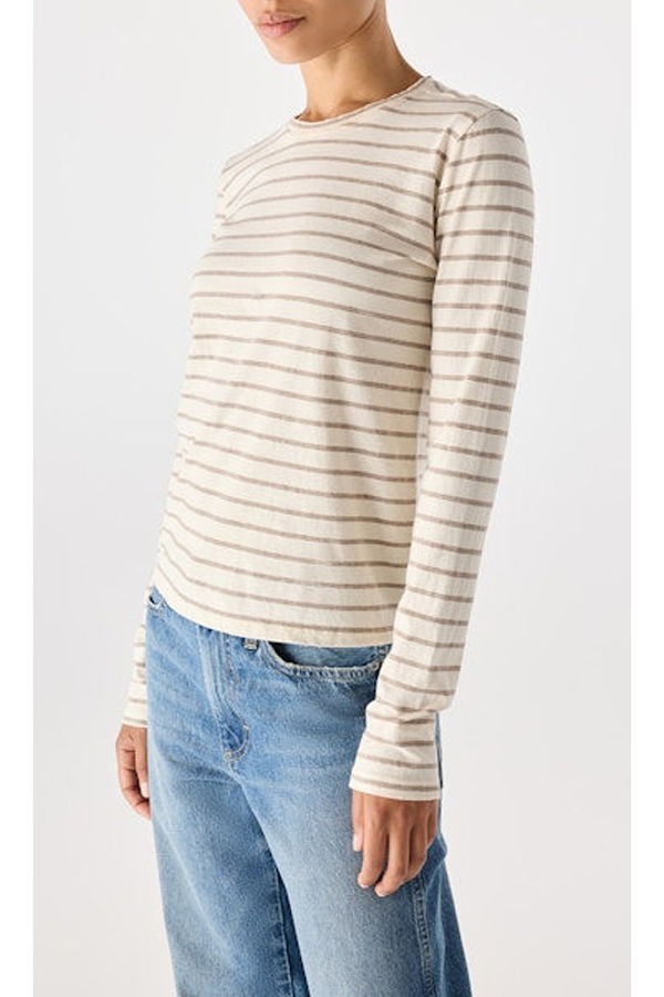 amo denim Drew Long Sleeve Tee - Natural + Haze Stripe