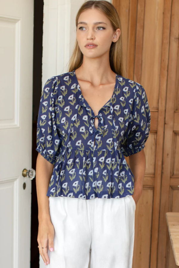 Emerson Fry Pressed Poppies Bastian Top - Indigo